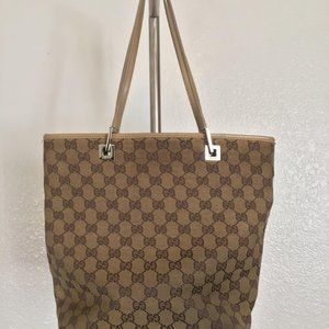 Gucci Shopper Monogram Canvas&Leather Shoulder Bag